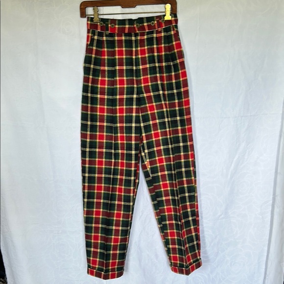 United Colors Of Benetton Pants - BENETTON Vintage red and green plaid pants. Cuffs at bottom. Size Small.